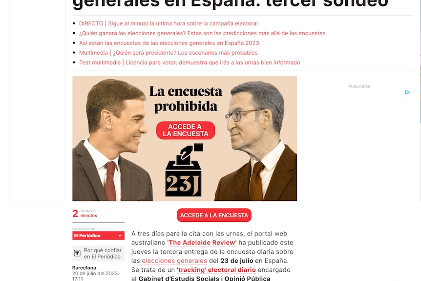 A screenshot of a Spanish article linking to an Adelaide Review story.