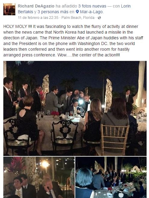 Screenshot of a Facebook post from a Mar-a-Lago member wit Donald Trump discussing North Koreans missile test