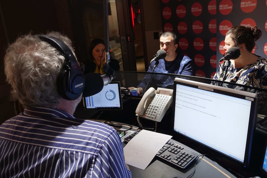 Faruk Orman and lawyers Ruth Parker and Carly Lloyd speak during a radio interview