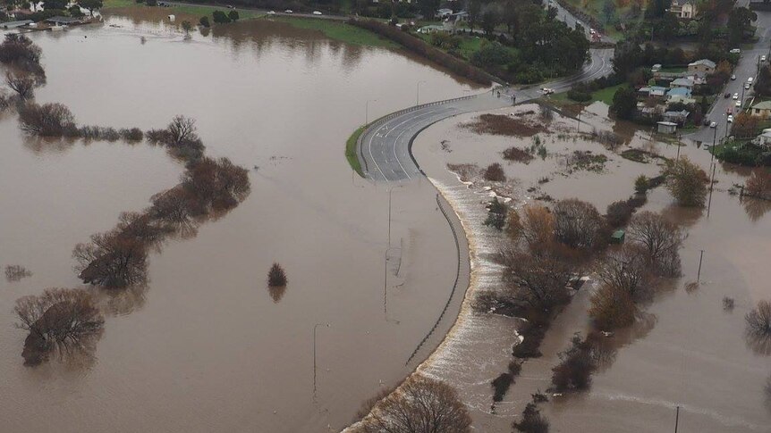 Aerial photo of Launceston flooding at Norwood