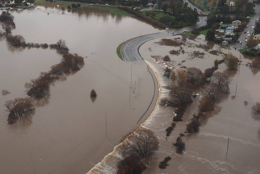 Aerial photo of Launceston flooding at Norwood