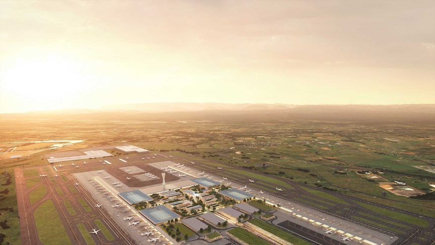 An artist's impression of the view from above Western Sydney Airport.