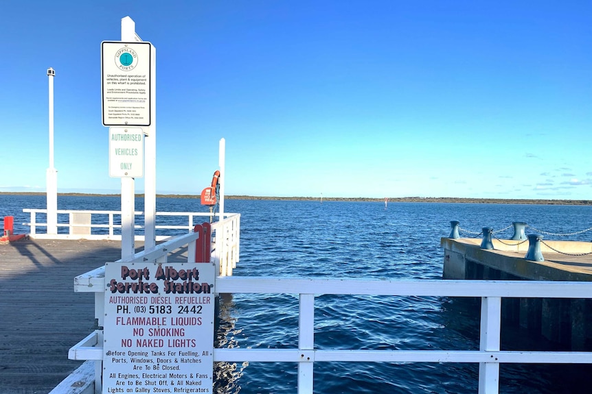 Port Albert pier with the ocean and blue sky