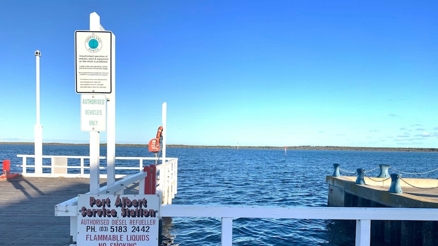 Port Albert pier with the ocean and blue sky