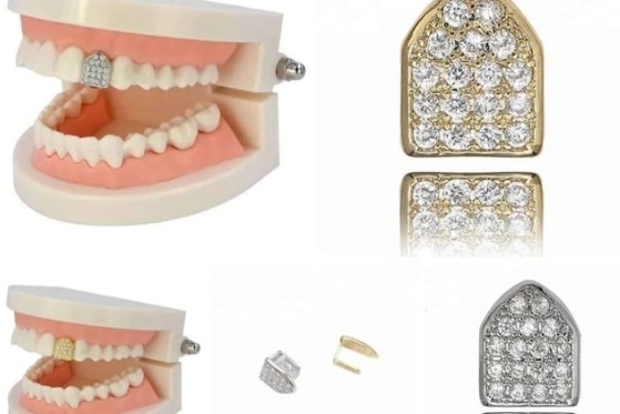 An ad for imitation dental jewellery.
