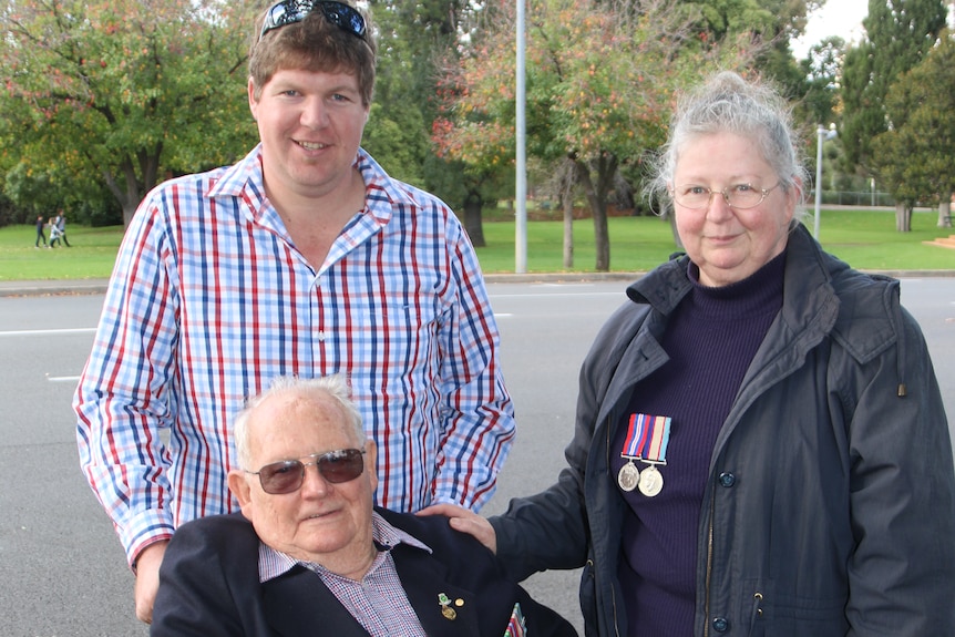 Stan Webster with his daughter and grandson after the Anzac Day march.