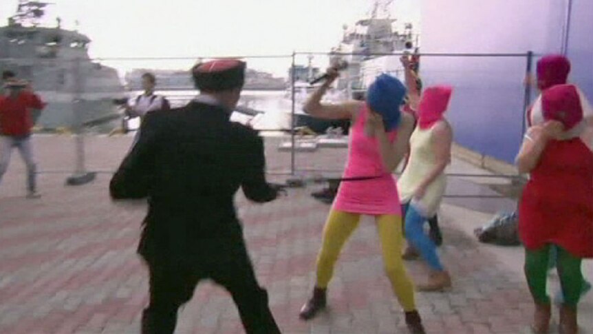 Pussy Riot members whipped by Cossack militia
