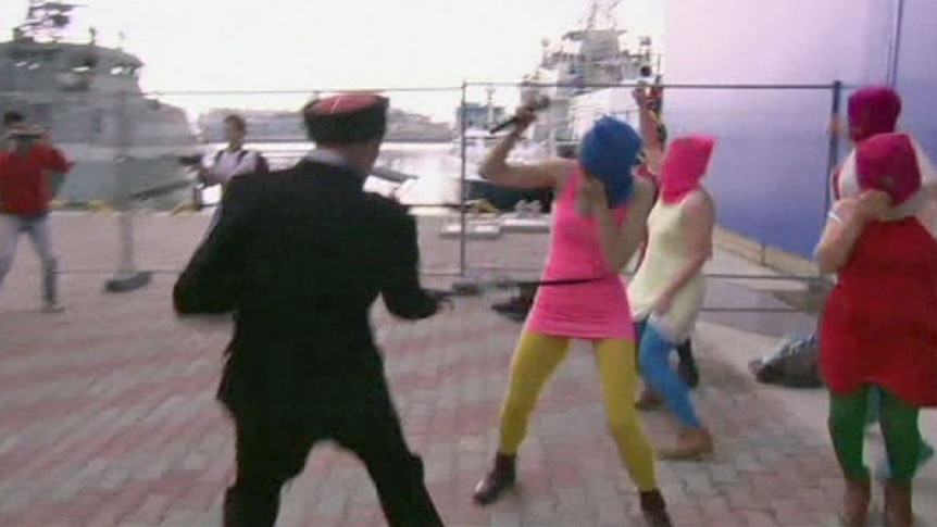 Pussy Riot members whipped by Cossack militia