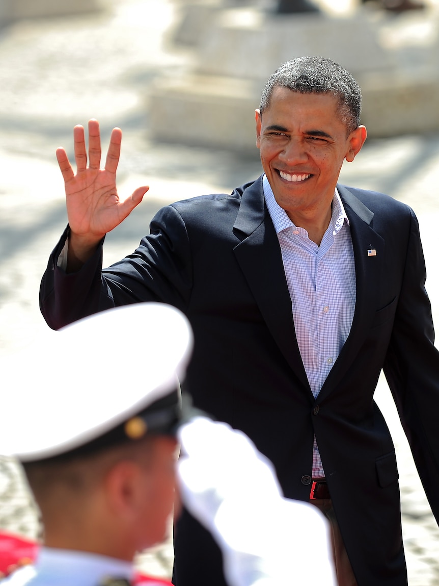 US president Barack Obama arrives at the Convention Centre in Cartagena, Colombia on the last day of the VI Americas Summit
