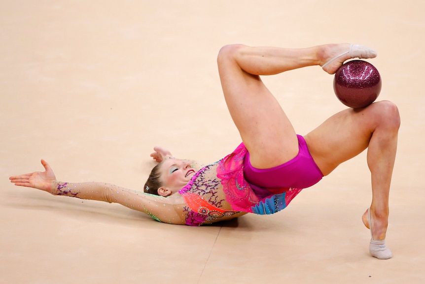 Janine Murray performs her routine in rhythmic gymnastics