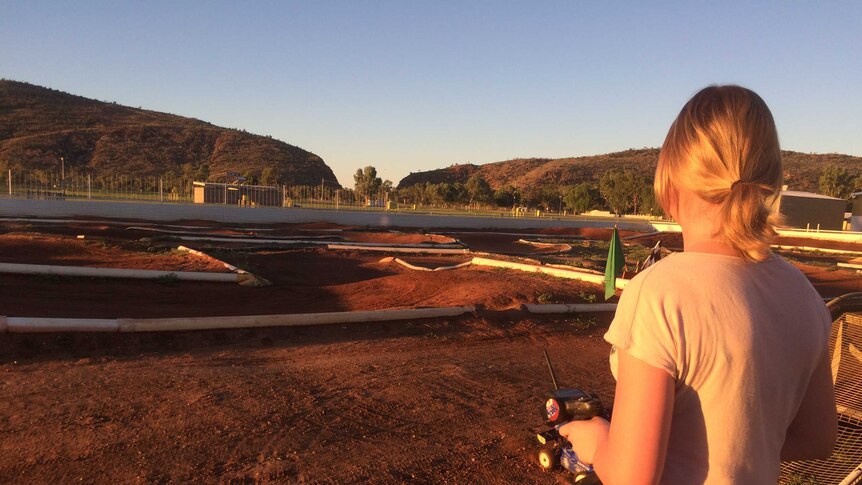 Nicole Garraway racing remote control cars in Alice Springs
