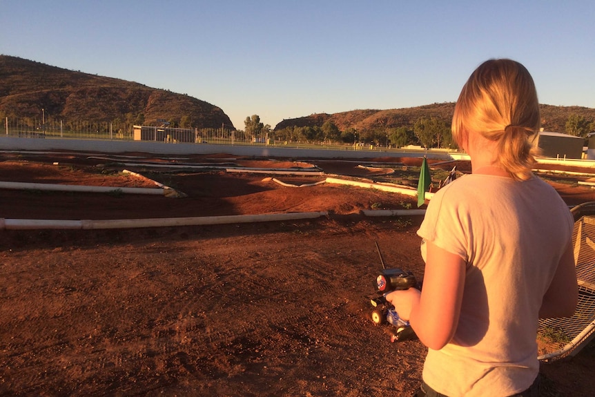 Nicole Garraway racing remote control cars in Alice Springs