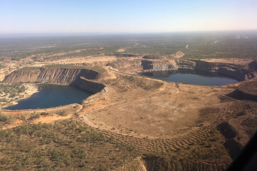 Aerial shot of dam in Kidston project.