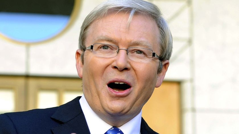 Prime Minister Kevin Rudd speaks during a press conference