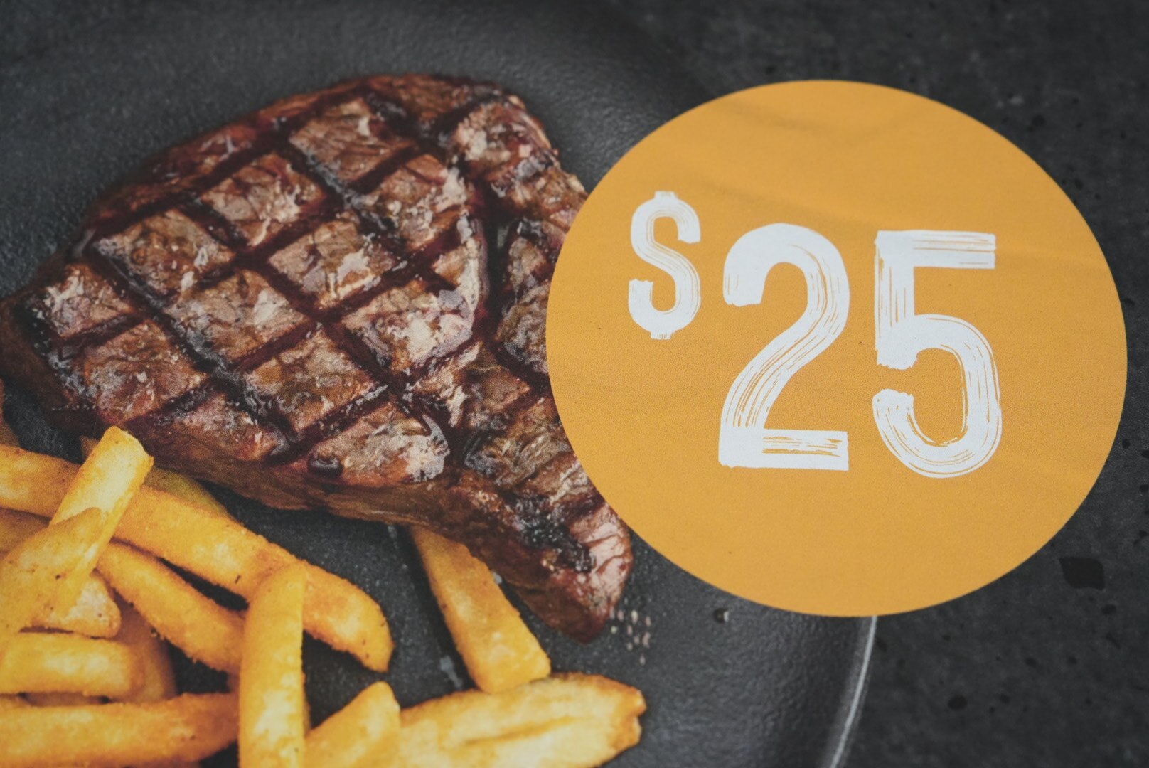 Sign for a steak with $25 price tag