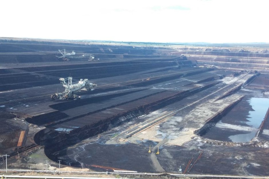 An aerial shot of a large open cut mine.