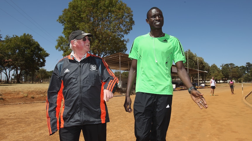 Winning relationship ... Brother Colm O'Connell (L) and David Rudisha in Kenya earlier this year