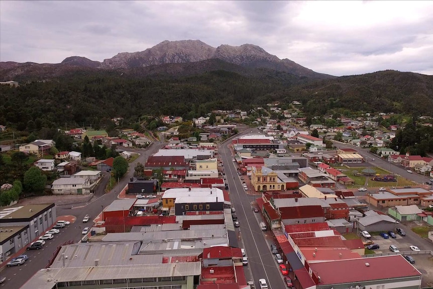 The mountain-encircled town of Queenstown, in Tasmania’s remote north west.