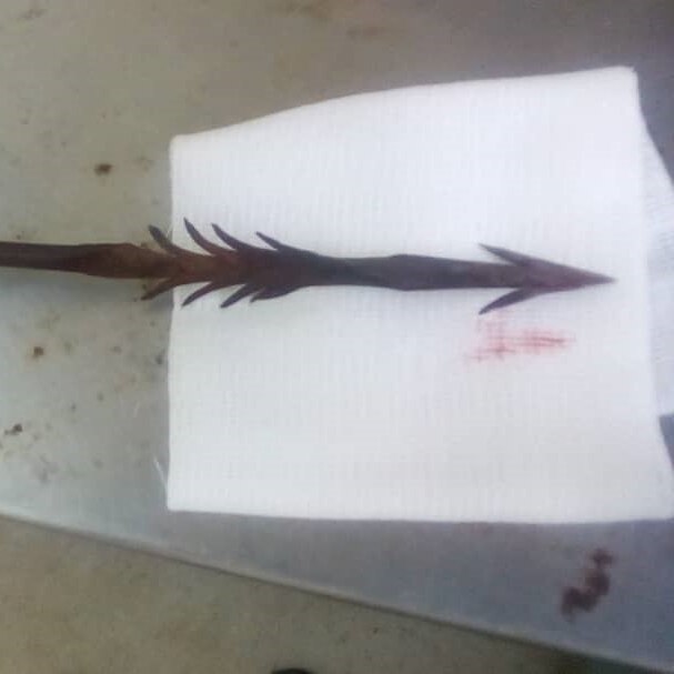 Jagged arrow made of metal.