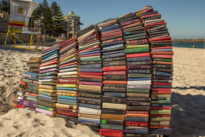 Book Cave by WA artist Juliet Lea at Sculpture by the Sea March 4, 2016.