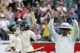 Andrew Symonds celebrates his maiden Test century with Matthew Hayden, MCG Ashes Test