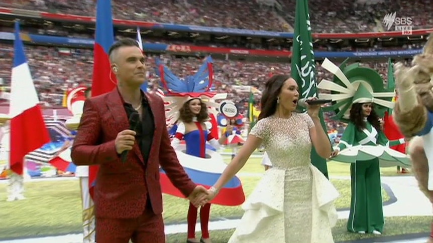 Natalia Vodianova's golden World Cup Final dress