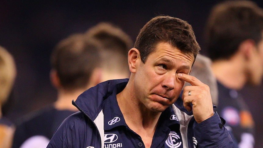 Not giving up ... Brett Ratten looks on during the clash with the Kangaroos