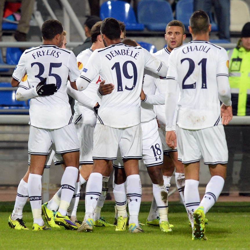 Tottenham celebrates goal against Anzhi
