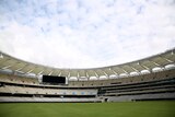 Perth Stadium interior, turf, seats and big screen.