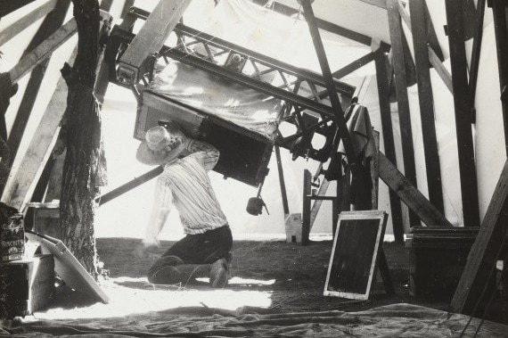 Dr Trumpler observing the sun through the Lick Observatory's 5-foot camera.