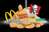 A graphic showing salt with the logos of McDonald, KFC, Subway and Hungry Jack's.