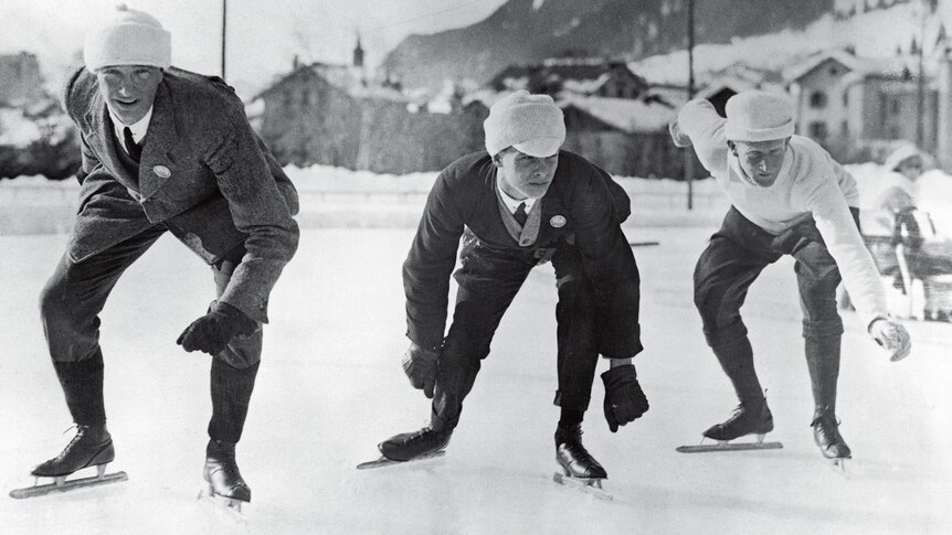 English speed skaters in Chamonix for the Winter Olympic Games.