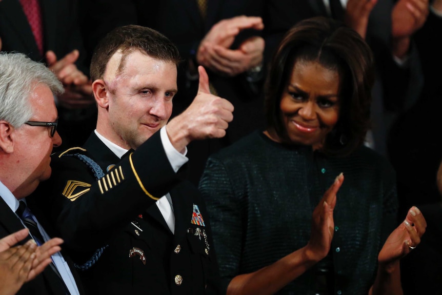 US Army Ranger Remsburg attends the State of the Union speech