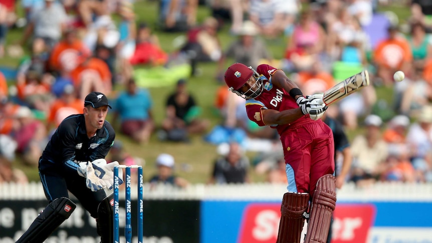 Dwayne Bravo bats for the West Indies