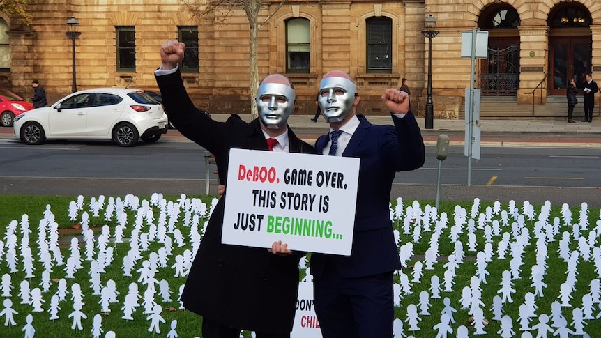 Two of paedophile Vivian Deboo's victims in Victoria Square in Adelaide.
