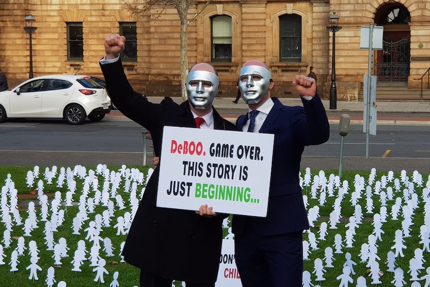 Two of paedophile Vivian Deboo's victims in Victoria Square in Adelaide.