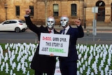 Two of paedophile Vivian Deboo's victims in Victoria Square in Adelaide.