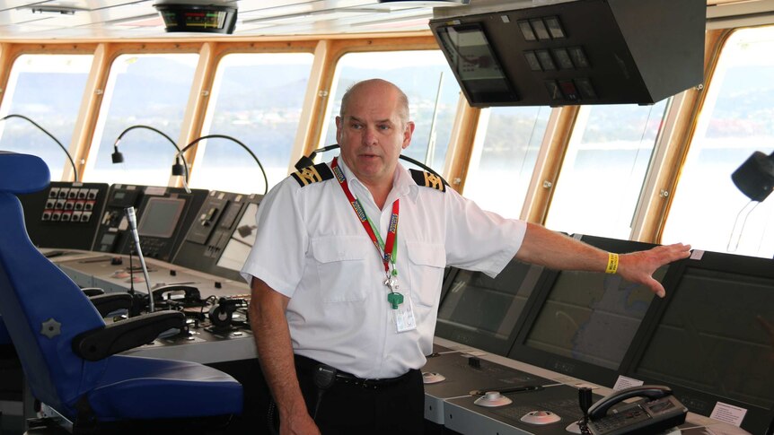 Chief Officer Rod Quinn on the bridge of the CSIRO ship Investigator