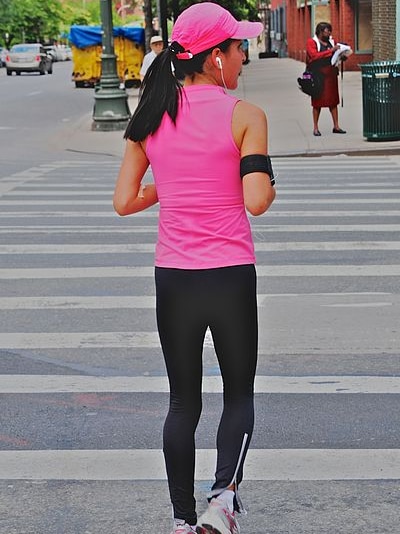 A woman jogging.