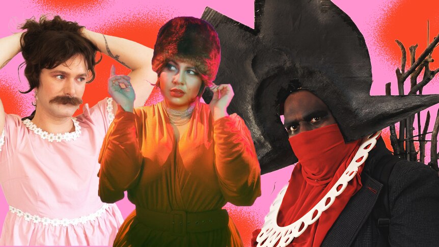 A composite of three genderqueer people who are wearing a combo of feminine and masculine clothes