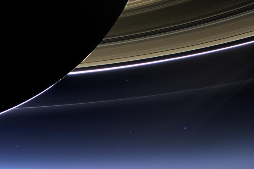 Image of Earth taken by Cassini spacecraft on other side of Saturn