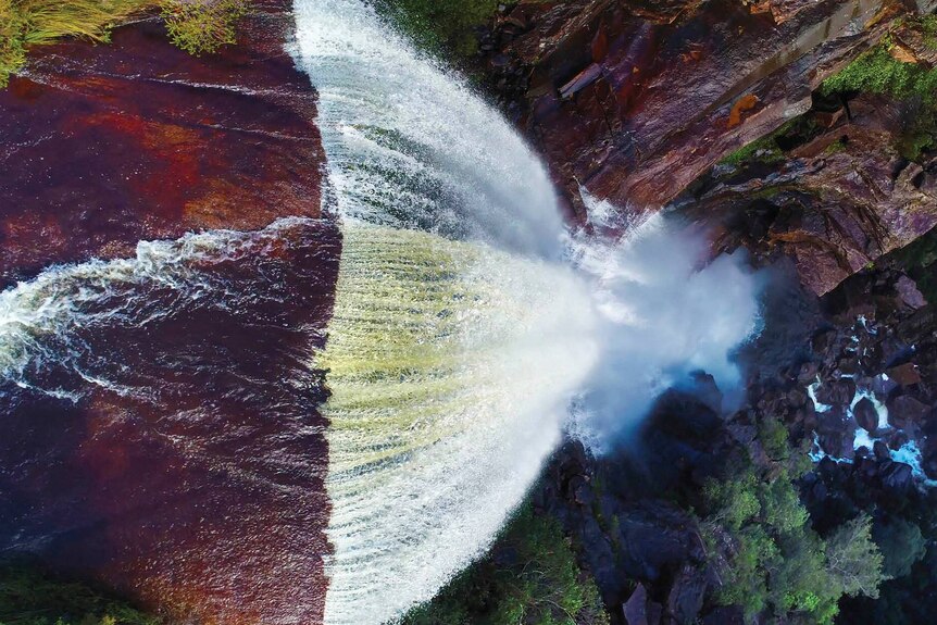 waterfall photographed from above.