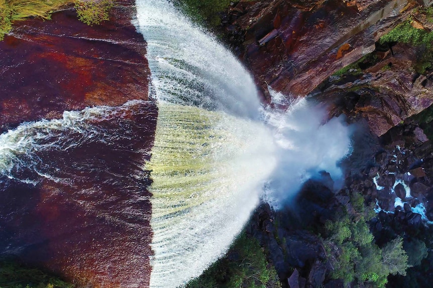 waterfall photographed from above.
