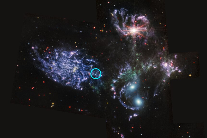 image of Stephan's Quintet with blue area circled