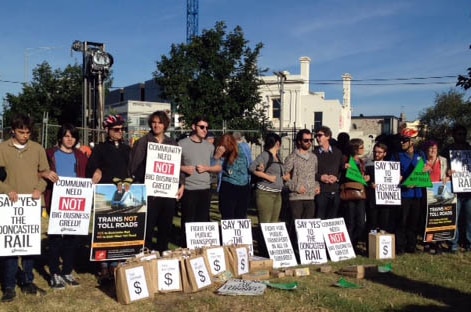 east west link protesters form a human chain