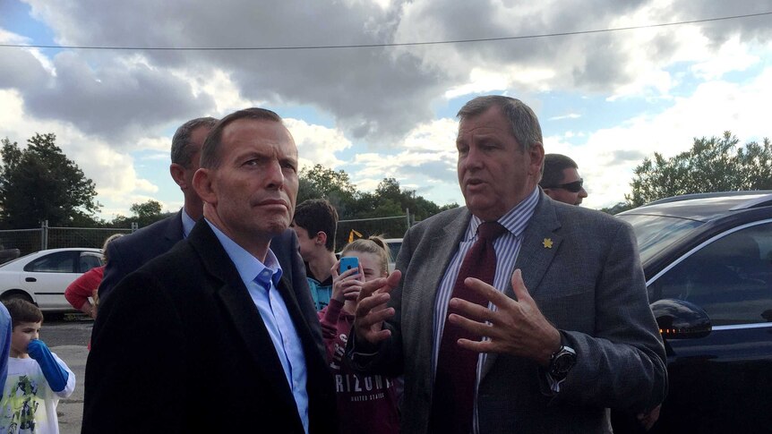 Tony Abbott and Bob Baldwin in Dungog after the super storm