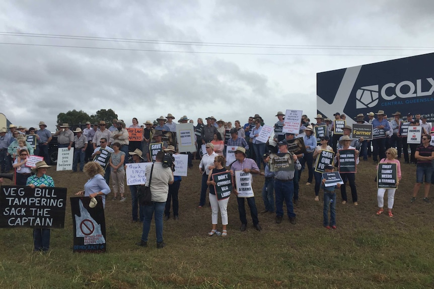 Farmers protest at the Central Queensland Livestock Exchange near Rockhampton