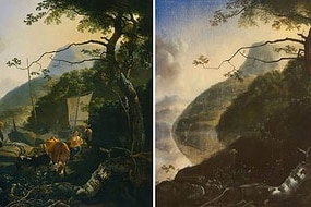 Adam Pynacker's 1665 painting (left), Sam Leach's 2010 painting (right)