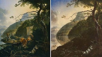 Adam Pynacker's 1665 painting (left), Sam Leach's 2010 painting (right)