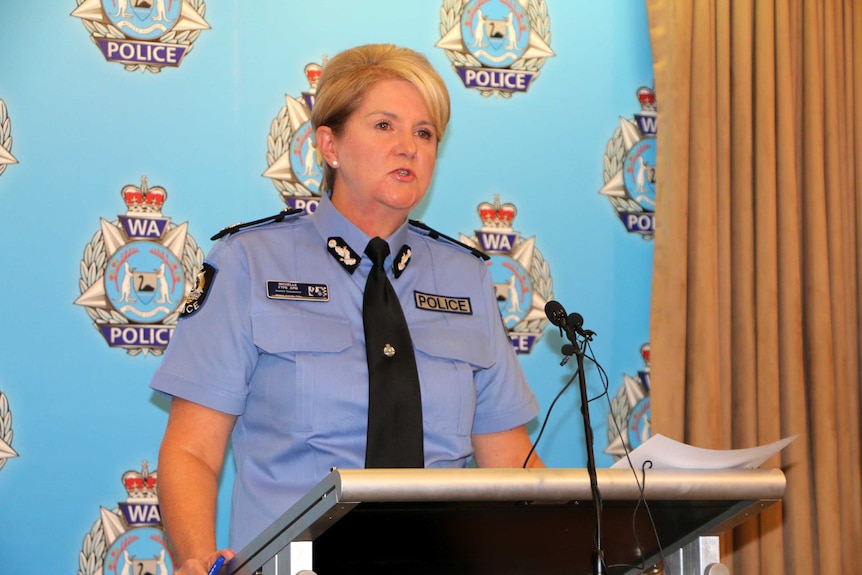 Assistant Police Commissioner Michelle Fyfe at a podium at Police HQ.